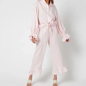 Sleeper Pink White Gingham Linen Pajama Set